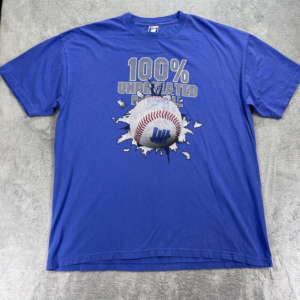 Undefeated Baseball T Shirt Mens 2XL Blue Graphic Print Logo Cotton Streetwear